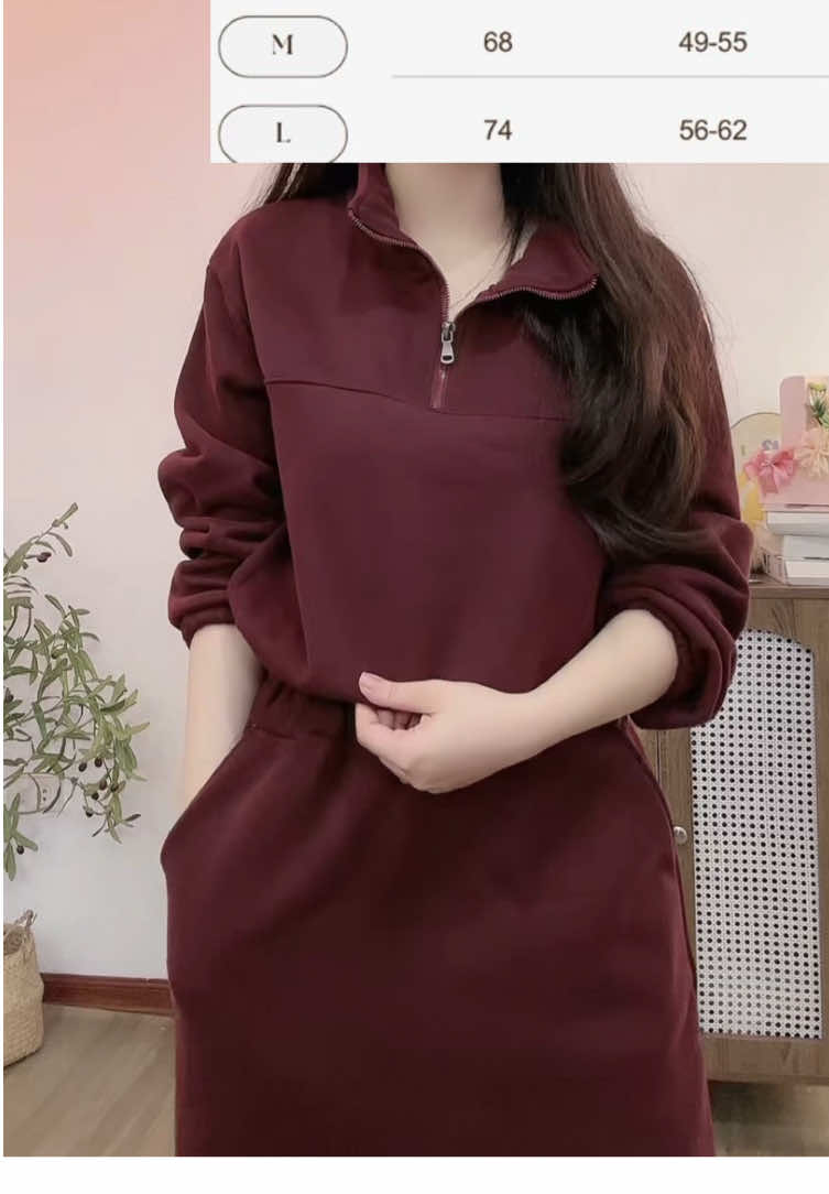 SET BỘ NỮ ÁO DÀI TAY CỔ KÉO Khoá mix chân váy suông#setbo #setboxinh #setbonu #setthudong #thoitrangnu 