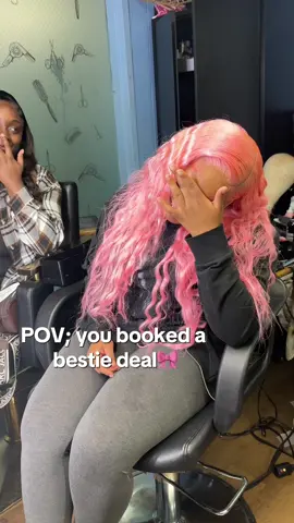 Book your bestie deal🎀 have fun and laughed with your bestie ✨ #dsuhairstylist #bestiedeal #wiginstall #doverhairstylist #wigdeal 