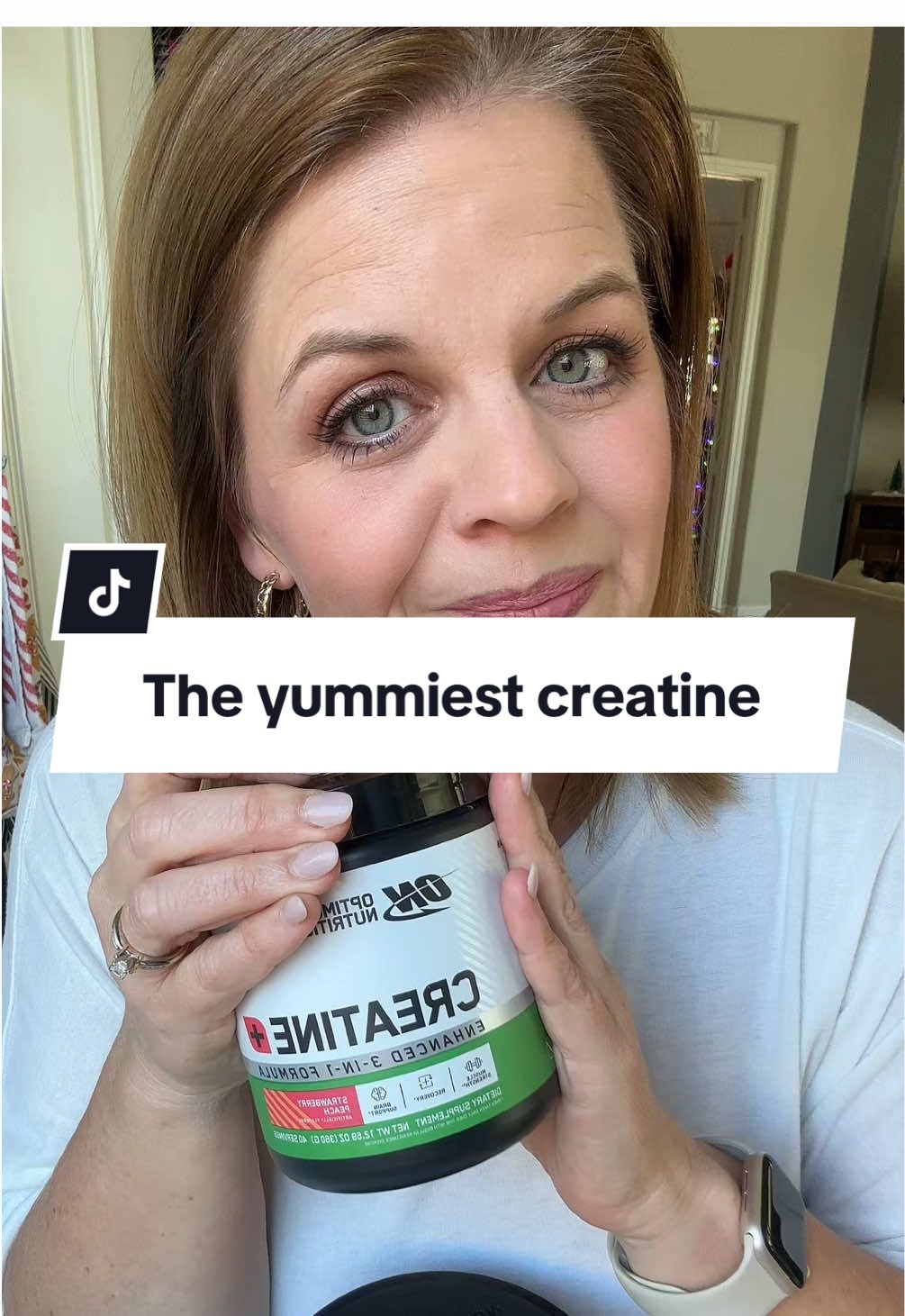 This strawberry peach creatine is absolutely delicious. #supplements #creatine #optimumnutrition #momlife #tiktokshopfinds
