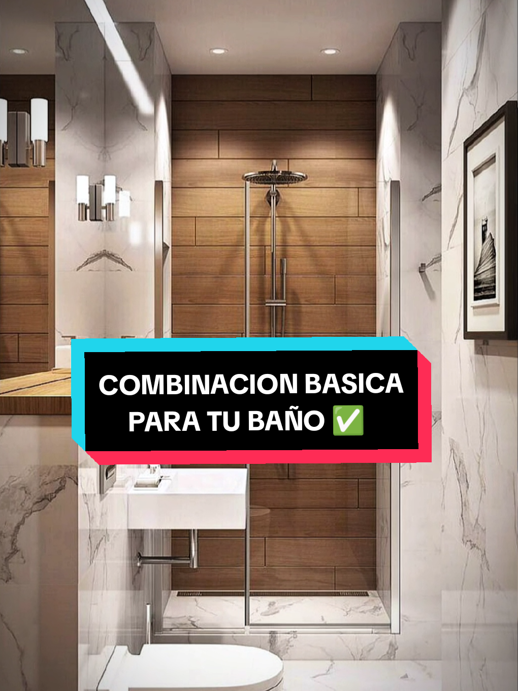 Te dejo ésta combinación básica para baños.  Usar dos tipos de revestimiento en baño. Porcelanato blanco brillante en pared de baño y porcelanato o cerámica símil madera que sea antideslizante para no sufrir de resbalones o caídas. #diseño #arquitectura #baño #revestimento #bolivia🇧🇴 