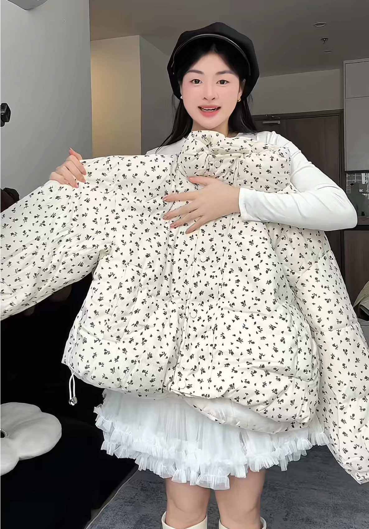 Áo phao hoa nhí siêu dày #embetocvang #xuhuong 