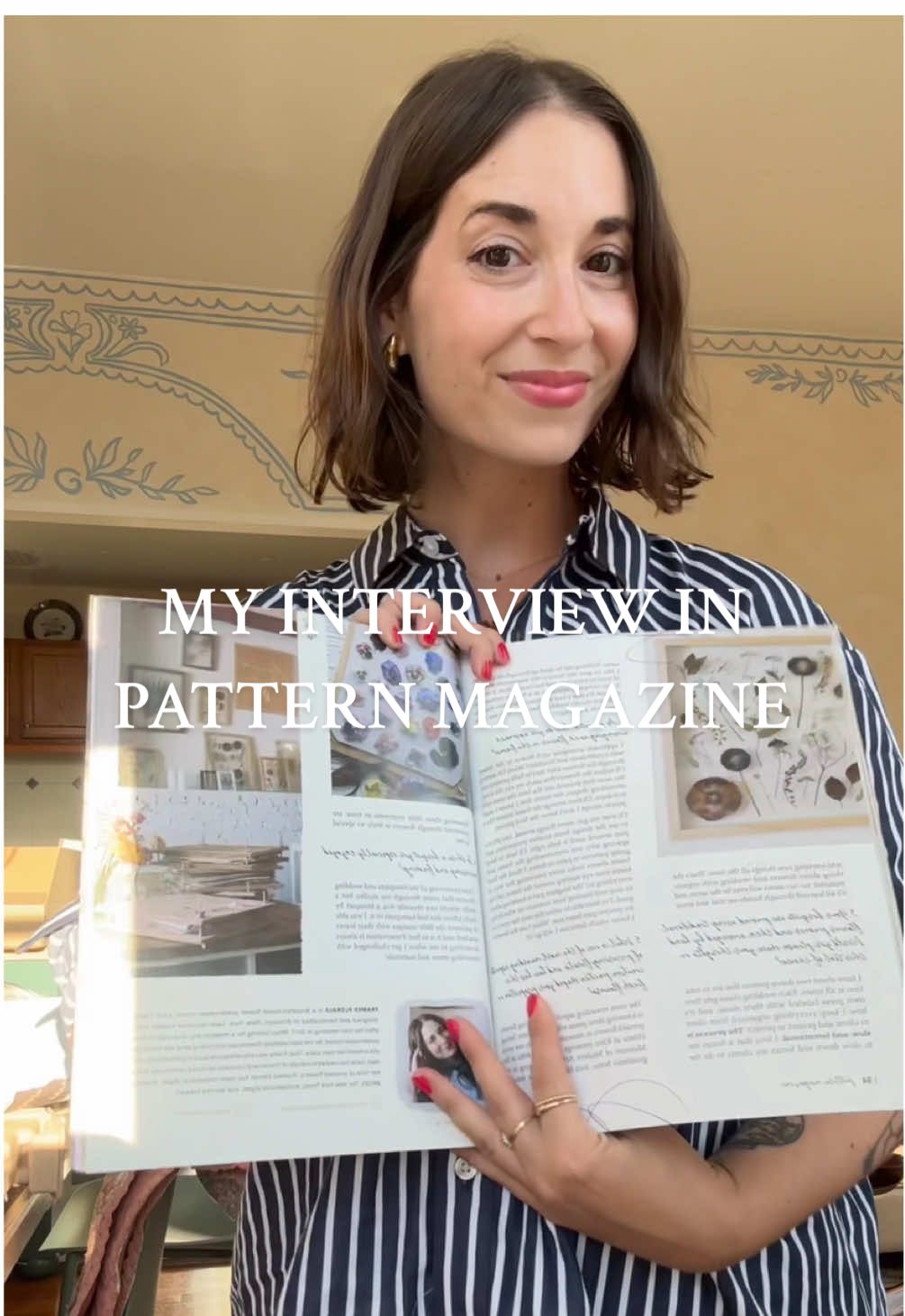 Flipping through the pages to find my interview in Pattern Magazine ✨ It was such an honor to be featured and to see my work, words, and pressed flowers in the pages of this beautiful magazine. With everything feeling overly digital and lacking of a human touch, seeing my work in a physical magazine made me so unbelievably happy. Find this magazine at @Barnes & Noble! 🌷🦢✨ #magazine #interview #artist #patternmagazine 