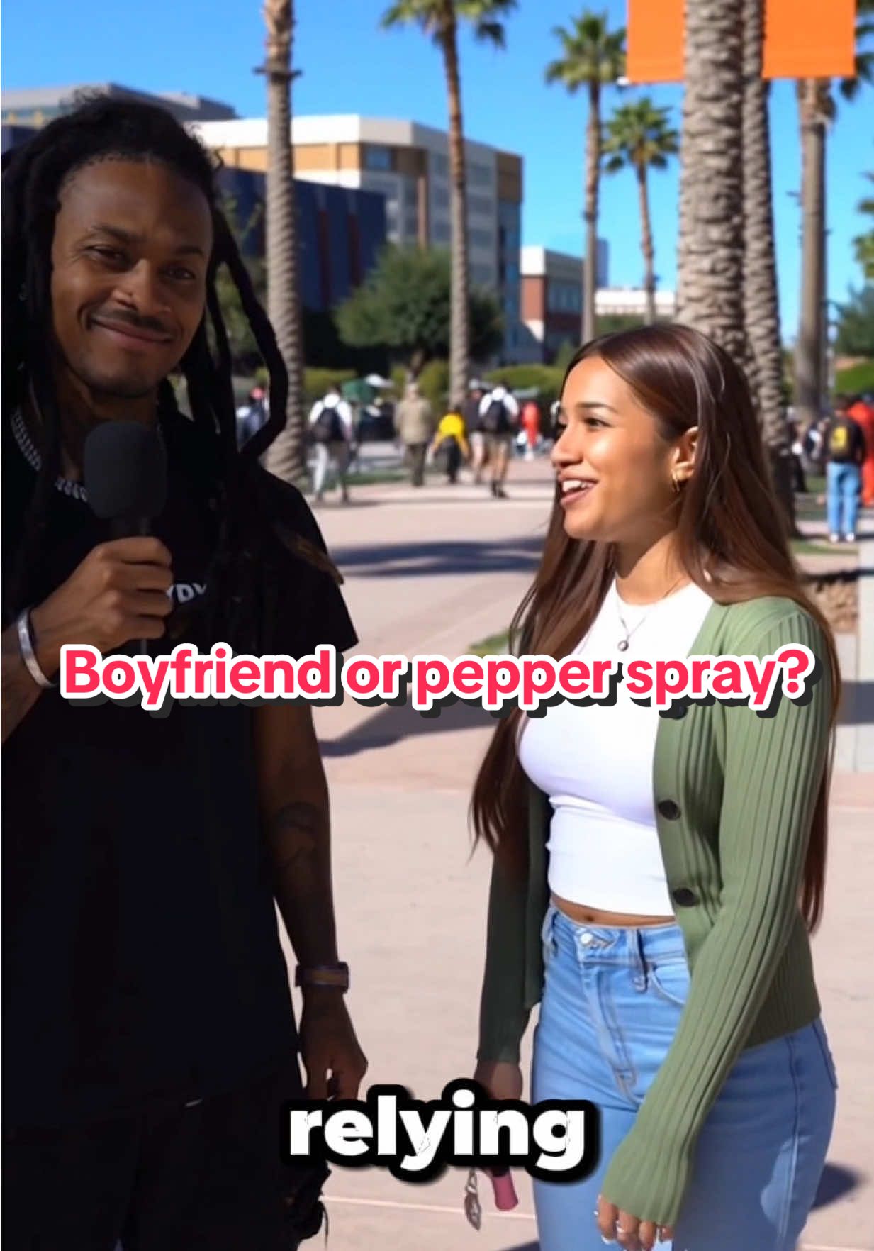 What’s the best self-defense boyfriend or pepper spray? #DidYouKnow #streetsmarts #education #miami #mostdangerous #universityofmiami #gocrains ##traylittle