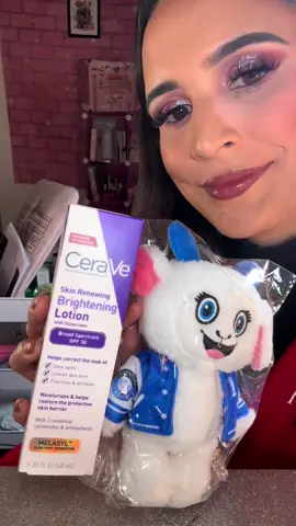 Cerave Skin NEW Renewing Brightening Lotion with Sunscreen comes with free Sarah-Vee goat mascot while supplies last! It has SPF 30 & helps correct dark spots, uneven skin tone, & fine lines & wrinkles! 💙✨ @Cera V @CeraVe Offical Account #ceravepartner#fyp