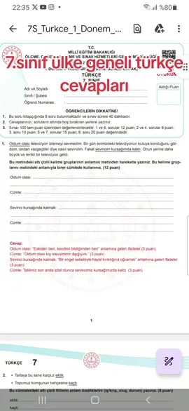 7.sınıf ülke geneli türkçe cevapları