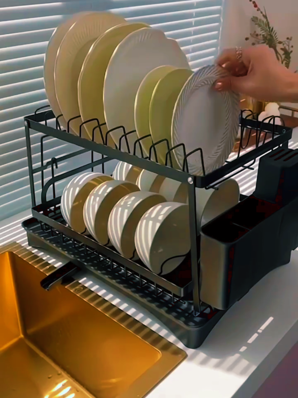 Escorredor De Louça Com Porta Pratos Talheres Copos 2 Andar Pia Cozinha Luxo Preto Black Tippi. Compre na Shopee agora#cozinhaorganizada #AchadinhosDaShopee 