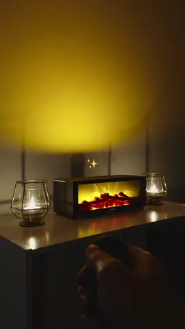 A tiny “campfire” look without the smoke—just calm air and warm vibes— for more info in bio if you want one for holiday season #humidifier #diffuser #cozyseason #winteraesthetic #bedroomdecor   