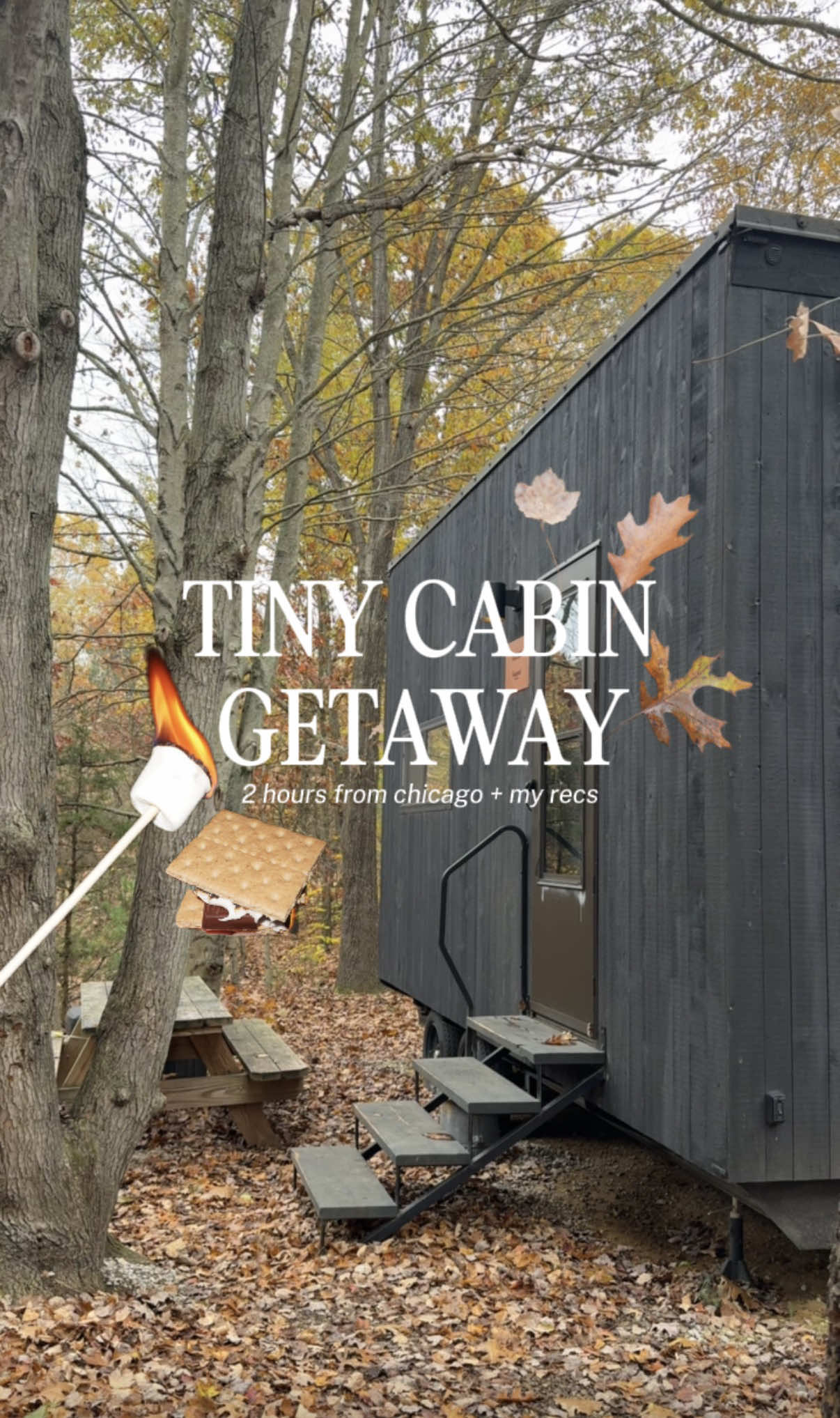 this was so needed!!  📍 @Postcard Cabins Barber Creek in Grand Junction, MI itinerary: on the way from chi > stop in new buffalo (we ate at the stray dog) if you need to pick up snacks head to phoenix country market or walmart located <30 mins from the cabin bring all your cozy activities! the cabin has firewood and even a small s’mores kit. read, journal, color, watch twilight, etc. enjoy the space! 15 mins from cabin > south haven, MI > julia’s cafe was perfection #postcardcabins #midwestfall #chicagolatina #chicagodaytrip #tinycabin 