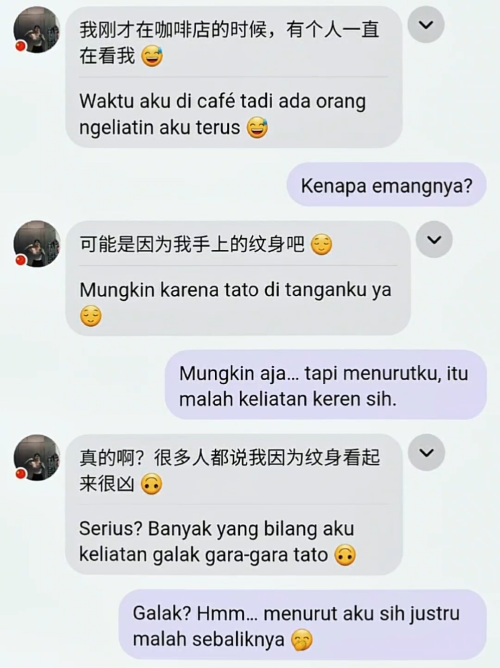 aslinya ga galak kok 🙌😆 #tatoogirl #chinese #fypage #languagepartner #HelloTalkFriend 