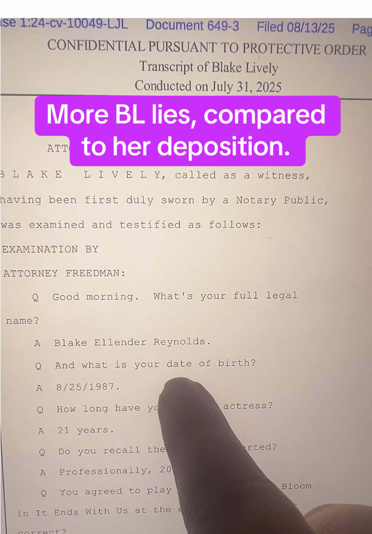 Did she lie in the deposition or in the interview? #wayfarer #itendswithusmovie #itendswithus #celebrity #gossipgirlhere 