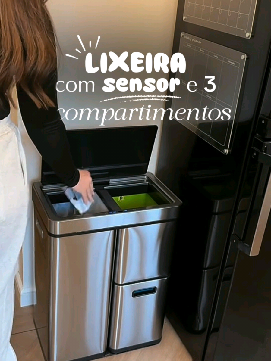 ⚠️ Aviso sério: se comprar essa lixeira você nunca mais volta pra normal 😂✨ É sensor, é separação, é paz na cozinha.
