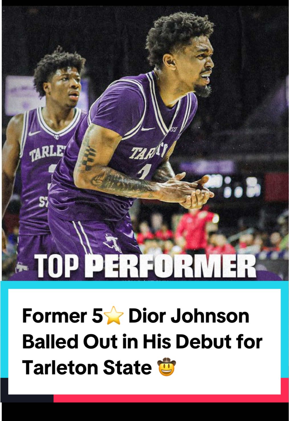 Former five-star recruit Dior Johnson just balled out in his first official game for Tarleton State, dropping 23 points on great efficiency off the bench! #fyp #collegebasketball #ncaabasketball #cbb #MarchMadness 