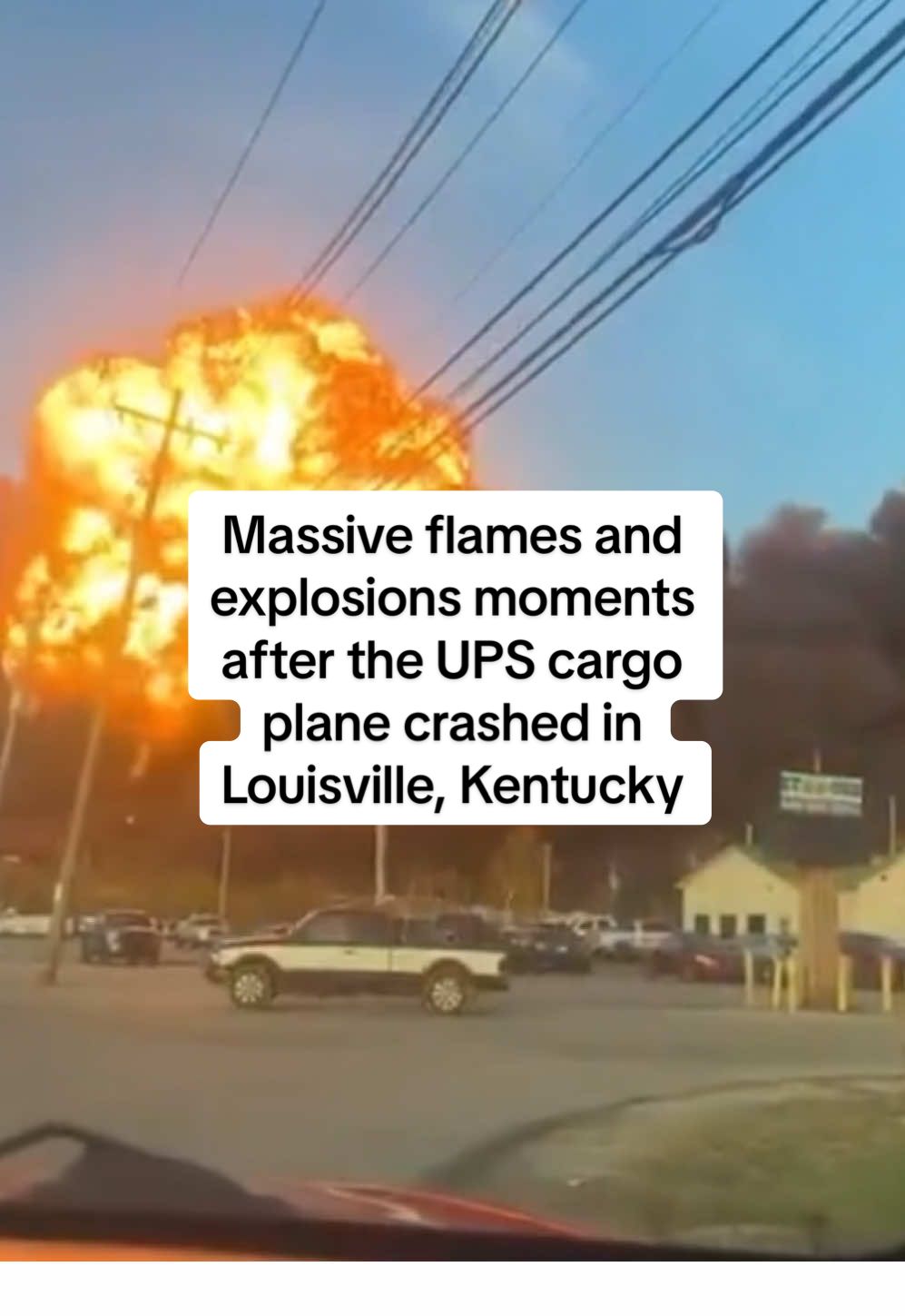 New video show massive flames and explosions moments after the UPS cargo plane crashed in Louisville, Kentucky.