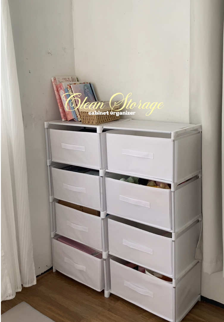 So cozy clean storsge cabinet storage. Spacious and so clean looking. | cabinet drawer, white cabinet drawer, aesthetic cabinet drawer #cabinet #drawer #organized #clean #storagebox 