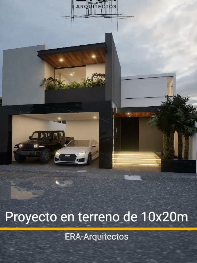 Proyecto moderno en terreno de 10x20m. . . . #cocina #arquitectura #casamoderna #fachada #planos #fachadasmodernas #diseño #doblealtura 