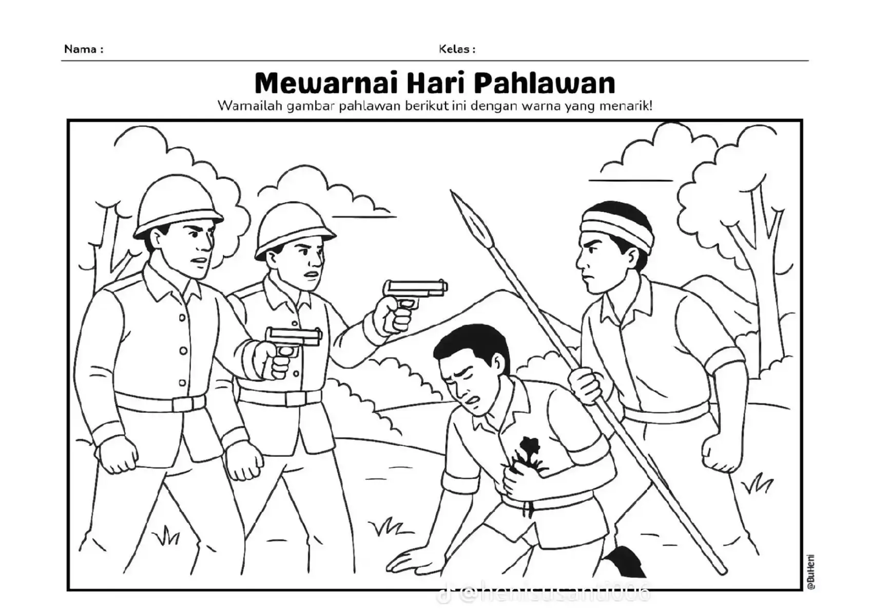 Sketsa Gambar Tema Hari Pahlawan  10 November  #10november #sketsa #gambar #haripahlawan #mewarnai 