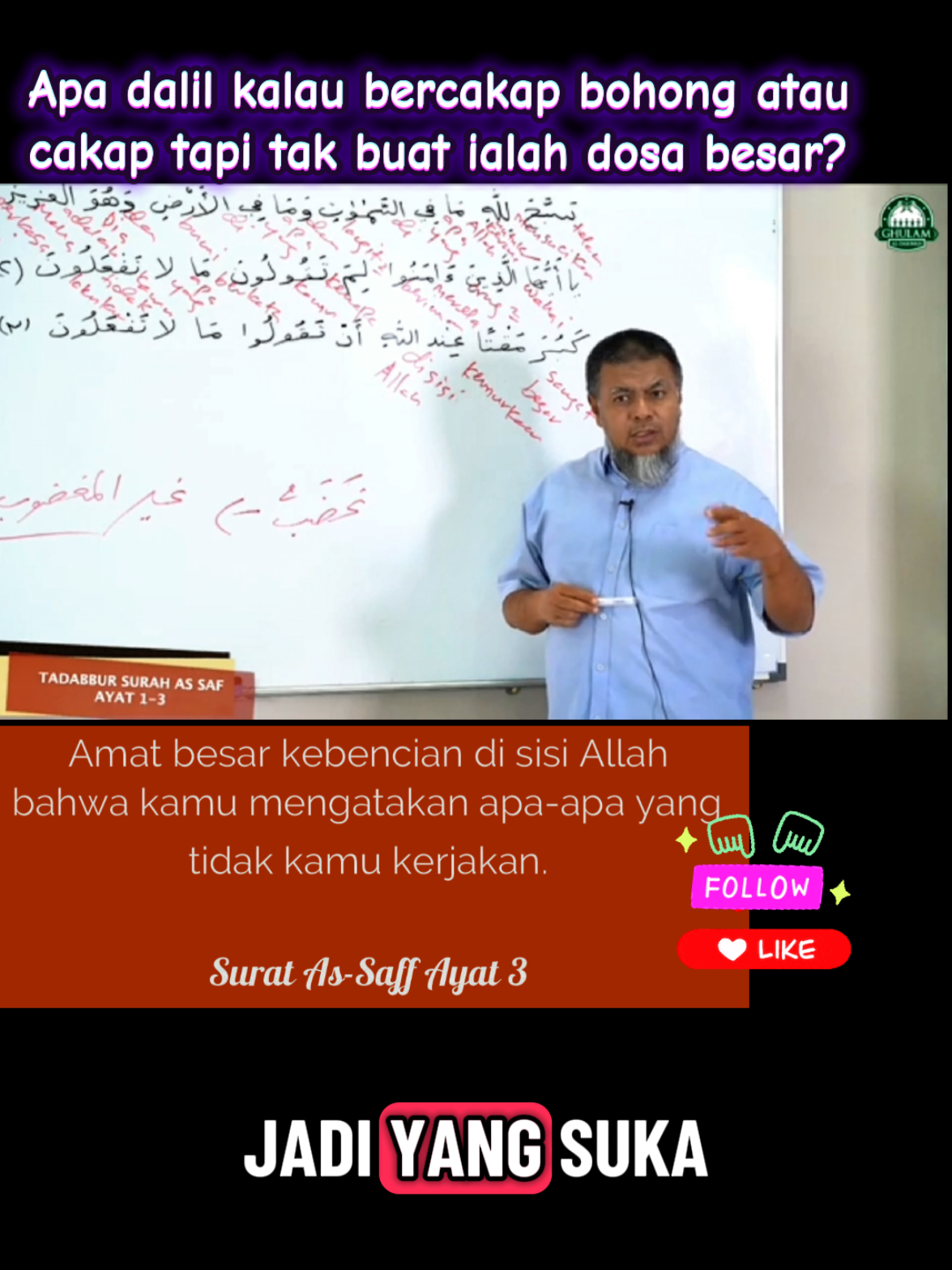 Beringat sebelum cakap. Beringat sebelum janji. Kadang2 dah jadi habit bila selalu buat. Sedar dan cuba ubah, kalau tidak akan dapat kemurkaan Allah. #ghulamaldakwah #ustazmuein #ustazabdmuein #assaff #tazkirahtiktok 