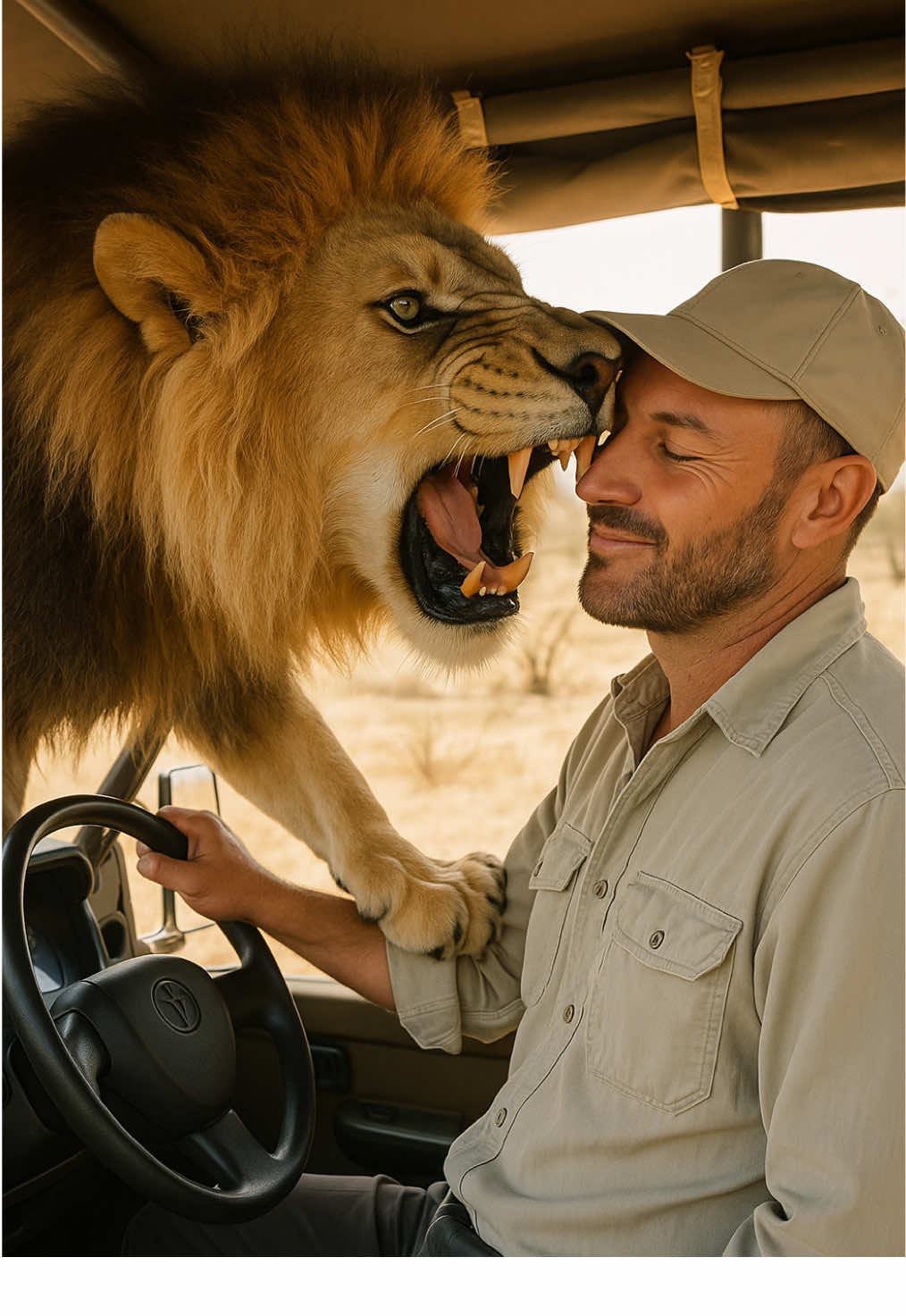 When the lion gets way too close… and you try to act calm 😳🦁 #AIRealism AI Disclaimer: AI-generated cinematic realism. No one harmed. #AIRealism #AIReelism #LionEncounter #CinematicAI