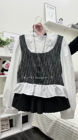 Áo sơ mi QC cổ tròn tay bồng mix dạ text sang trọng #xh 