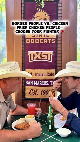 We don't always agree... but we always eat good at Grins 🤠🍔🍗 Are you team burger or chicken fried chicken?  #txst #sanmarcos #burgerlover #friedchicken #PlacesToVisit 