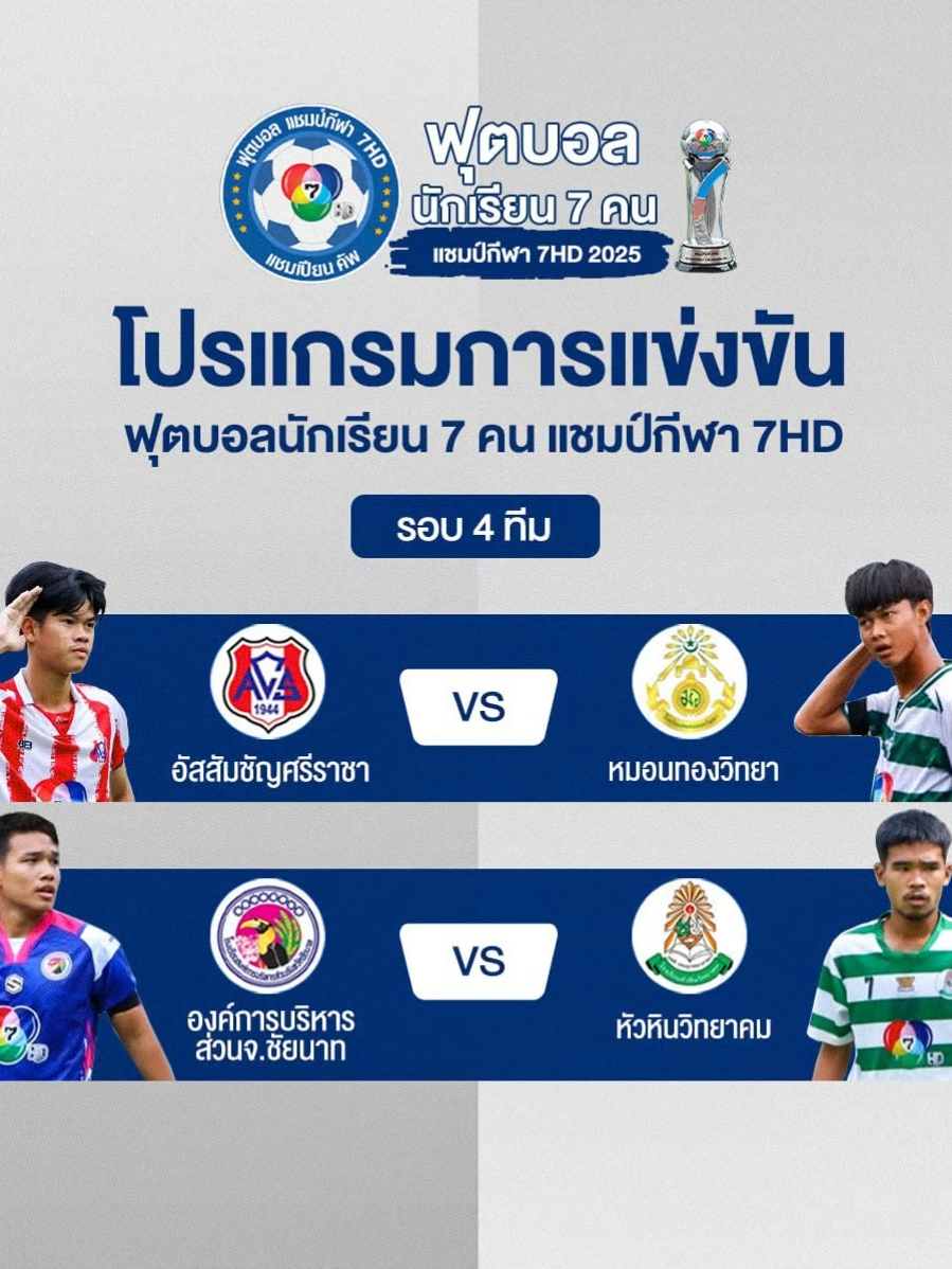 🚩ฟุตบอลนักเรียน 7 คน แชมป์กีฬา 7HD 2025 รอบ 4 ทีมสุดท้าย 6/11/2568 ⚽️ อัสสัมชัญศรีราชา vs หมอนทองวิทยา อัสสัมชัญศรีราชา: เป็นทีมที่มีระบบเยาวชนแข็งแกร่ง มีประสบการณ์ในรายการนี้หลายปี จุดเด่นคือเกมรุกเร็วและแม่นยำ หมอนทองวิทยา: ทีมพลังหนุ่มที่มีวินัยเกมรับดี และสวนกลับได้อันตราย 👉อัสสัมชัญศรีราชา มีภาษีดีกว่าเล็กน้อยจากประสบการณ์ แต่ดูเกมที่หมอนทอง เตะกับ เทพศิริน ต้องบอกเลยกินยาก เกมอาจออกมาแบบสูสีอึดอัด ถือหางหมอนทอง มองแล้วไม่แพ้ครับ คู่ที่2  ⚽️ อบจ.ชัยนาท vs หัวหินวิทยาคม อบจ.ชัยนาท: เกมรุกหลากหลายและมีนักเตะเทคนิคดีหลายคน หัวหินวิทยาคม: ทีมเล่นเป็นระบบ รักษาบอลดี และมีลูกตั้งเตะที่อันตราย 👉เกมคู่นี้น่าจะสูสี แต่ อบจ.ชัยนาท ดูเฉียบคมกว่าในจังหวะสุดท้าย อีกทั้งยังเล่นได้ดีคุมเกมได้รัดกุมมากว่า ในเกมที่ผ่านๆมา เมื่อเทียบกับ หัวหินวิทยาคม คู่นี้ ไปชัยนาทไม่พลาดชัย #บอล7สี #บอล7คน #ฟุตบอลแชมป์กีฬา7สี #ฟุตบอลนักเรียน7คน #แชมป์กีฬา7HD
