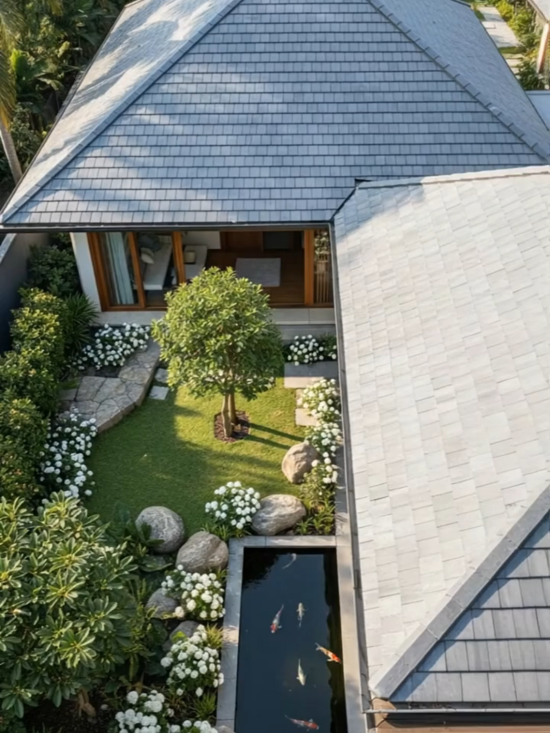 Nhà nhỏ thôi, nhưng sáng nghe tiếng cá quẫy, chiều ngắm nắng qua tán cây – vậy là đủ bình yên.”🌿🐟 #sanvuon #sanvuondep #nhavuon #nepnha #nhacap4dep #nhavuondep #nhadep #tieucanh #nhamainhat #nhacap4 #nhacap4hiendai