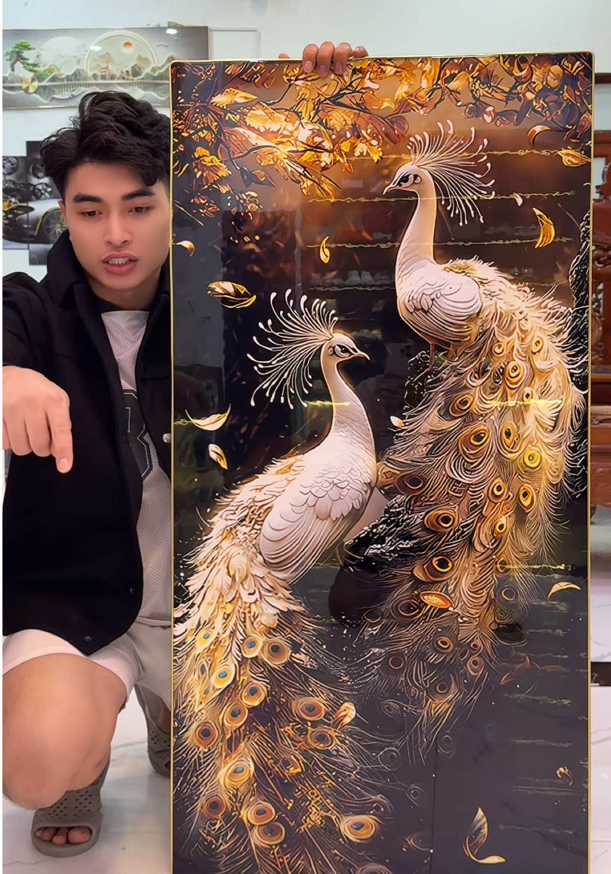 Tranh Chim Công - Tranh Tráng gương