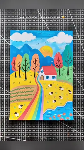 Cách vẽ bức tranh làng quê yên bình 🖼️ #thienmink1 #artist #drawing #quehuong #vetranh