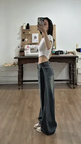 Quần jeans nữ Woman ống rộng phối line nhúm phần hông tôn dáng che khuyết điểm#quanjeannu #quanjeanongrong #thoitrangnu #phoidoxinh #moingaymotoutfit 