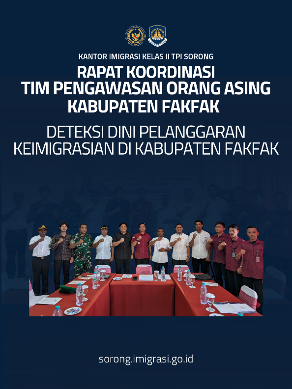 HALO SOBAT MISO 👋  Kantor Imigrasi Kelas II TPI Sorong  bersama instansi terkait menggelar Rapat Timpora di Kabupaten Fakfak untuk memperkuat kerja dalam pengawasan orang asing di wilayah Papua Barat Daya  #imigrasi #kanwilditjenimpapuabarat 