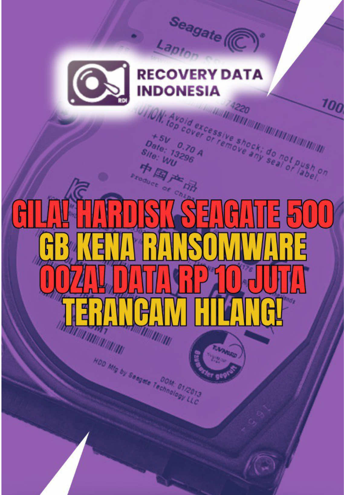 😱 GILA! Hardisk Seagate 500GB kena Ransomware OOZA! Semua data senilai Rp 10 juta langsung terkunci total! 🔒💻 Jangan panik — Recovery Data Indonesia siap bantu selamatkan datamu 💪 #Ransomware #RecoveryDataIndonesia #DataHilangan #HardiskSeagate #RansomwareOOZA   
