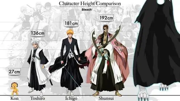 çharacter height comparison in bleach anime
