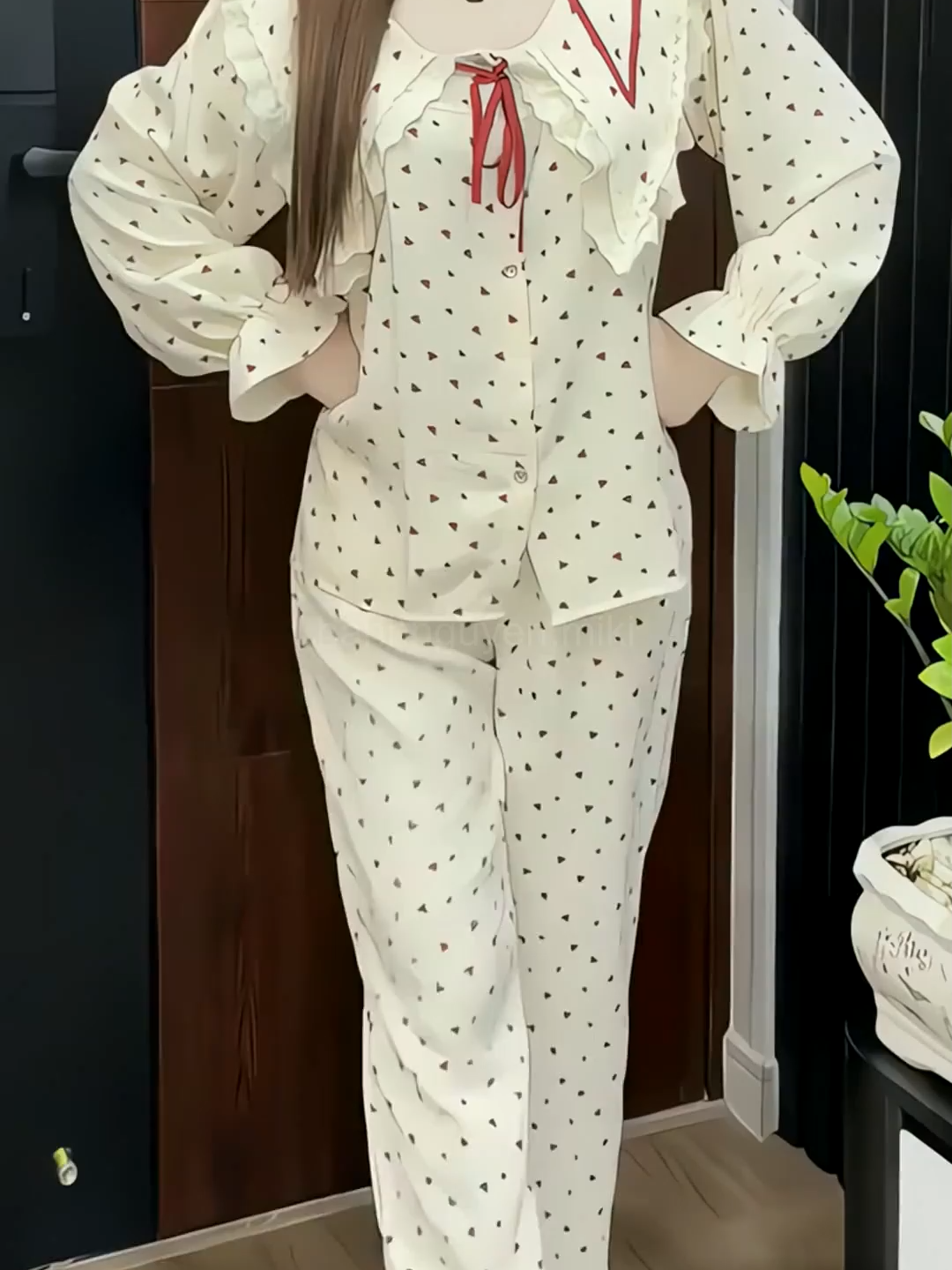 Sammy Bộ Mặc Nhà Cổ Sen Ren vạt nhọn chất liệu Vân mây hoạ tiết xinh xắn dễ thương cho Nữ DD88 Sammy DD88 Sammy với 3 màu sắc lựa chọn 7565576605368683794