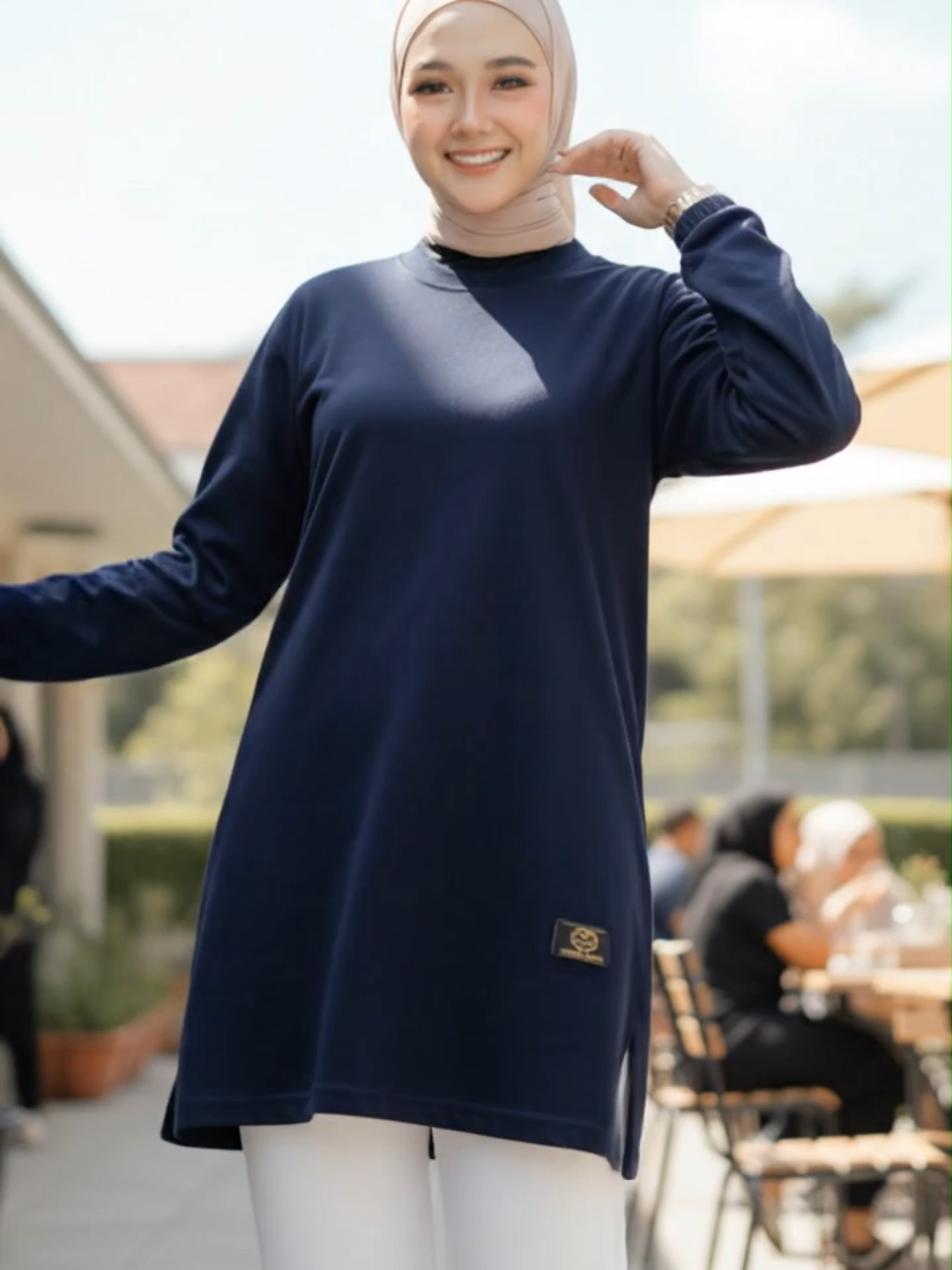 Kaos Tunik Polos Wanita Lengan Panjang Warna Navy #kaostunikpolos