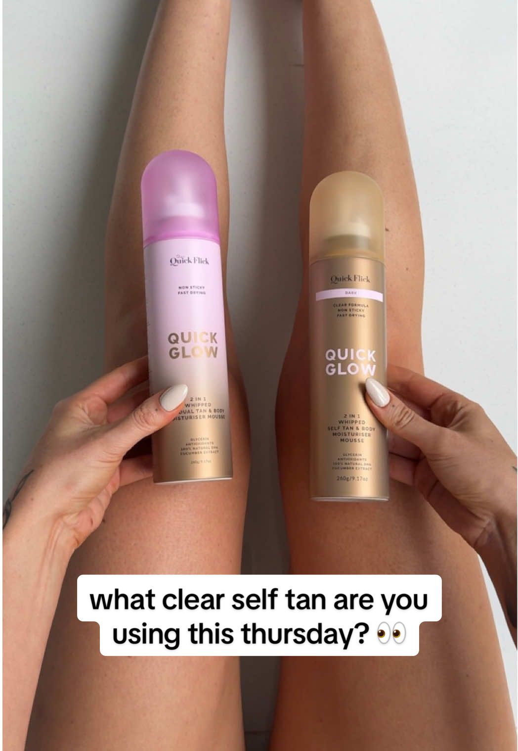 What’s it gonna be for your next fake tan night? 👀 ✨ Quick Glow 2 in 1 Gradual Tan & Body Moisturiser Mousse ✨ Our original viral clear, stain free, skincare infused formula that builds the perfect sun kissed natural glow Or.. 🤎 Quick Glow 2 in 1 Dark Self Tan & Body Moisturiser Mousse 🤎  Same clear, stain free, skincare infused base, but gives a deep dark bronze in a single application, but if you want to go darker.. another will do 😉 Whatever you decide, your beloved whites are safe this every Thursday night 🧺 Both are now live on our website & in your local @Priceline Australia store 🛒 #selftan #beforeandafter #faketanroutine #vote #poll #skincare #glowyskin #australia #bodycare #dryskin #hydratingskincare