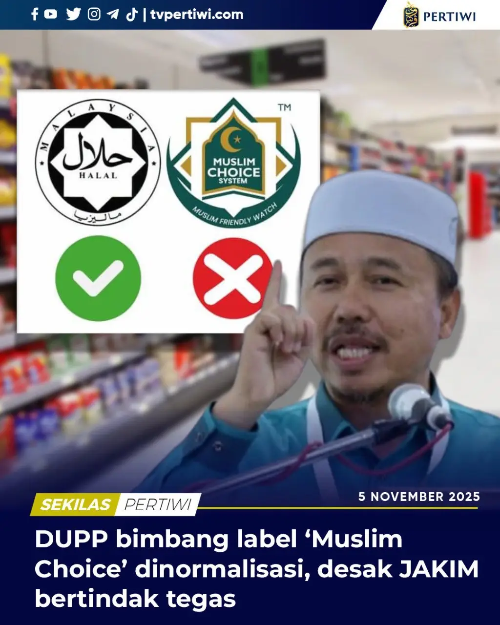 Halal ada autoriti. Jangan biar maknanya dipermainkan dengan label ciptaan sendiri. Berita penuh: https://tvpertiwi.com/2025/11/05/dupp-bimbang-label-muslim-choice-dinormalisasi-desak-jakim-bertindak-tegas/ Sokong perjuangan TV Pertiwi dengan sertai Komuniti Pertiwi di Telegram: https://t.me/+AAN_8-BaVaBlZjY9