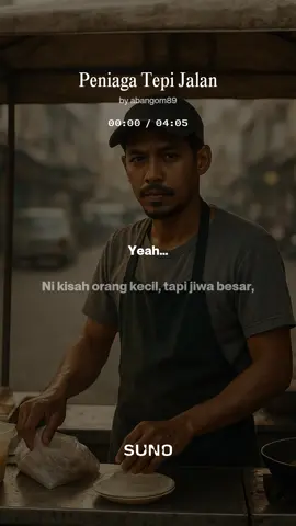 Untuk semua yang berjuang di bawah panas mentari, Yang tak kenal penat, yang tak kenal malu, Teruskan… sebab dunia perlukan orang macam kamu. Ini lagu buat kamu…  Peniaga tepi jalan. #sunoai #abangom #fyp #foryoupage #viral 