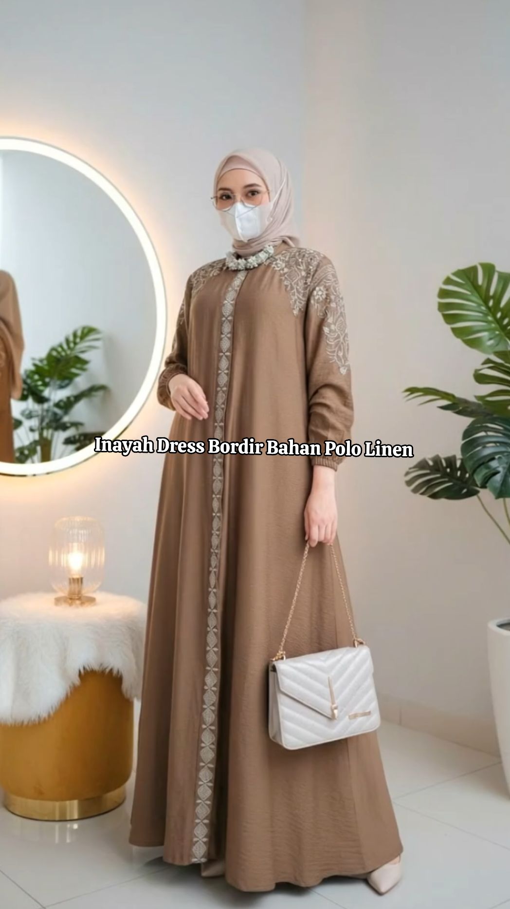 Inayah Dress Bordir Bahan Polo Linen #gamiskekinian #gamisviral #dresslebaran #dresskondangan 