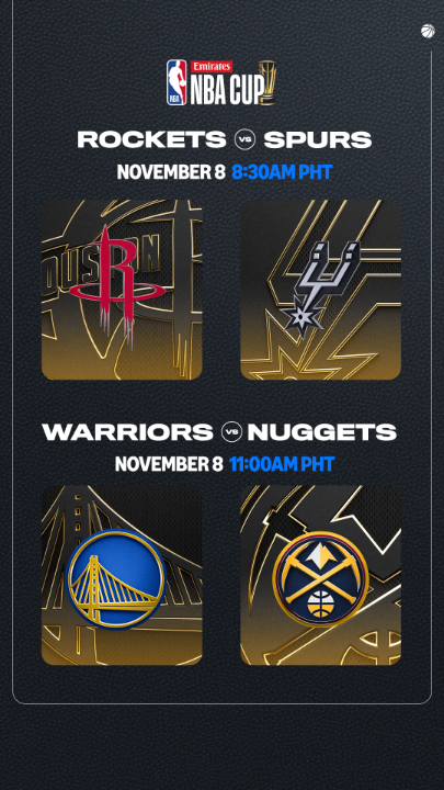 The NBA Cup resumes this weekend! 🔥 It's the Rockets vs. Spurs at 8:30 AM PHT followed by the Warriors vs. Nuggets at 11:00 AM PHT. Watch all the action on Prime Video. #NBAonPrimeVideoPH