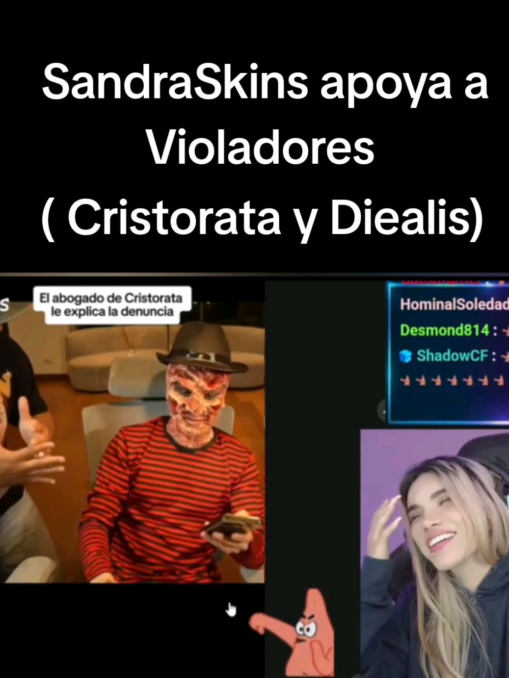 SandraSkins apoyando a sus amigos delicuentes , cristorata y Diealis, Sandra de paso se burla de la denuncia de violacion, se burla de su comunidad que desaprobava El apoyo a sus amigos delicuentes  #sandraskins #cristoratafans #diealis #peru #dota2 