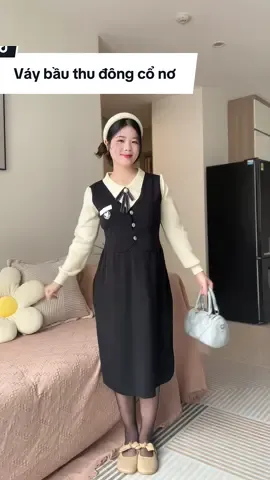 Váy bầu thu đông cổ sơ mi phong cách tiểu thư xinh nha #vaybauxinh #vaybauthudong #vaybauthietke #vaybaucongso 