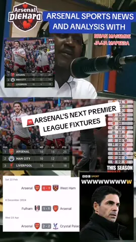 Arsenal sports news and analysis with Brian Masembe Jajja Mapeesa., Arsenal's next premier league fixtures...#PremierLeague #foryoupag #fyp #footballtiktok #arsenaldiehard♥️💕 Arsenal in my DNA🧬🧬Gunners forever🛑📌📌🌟🌟🇺🇬🇺🇬...