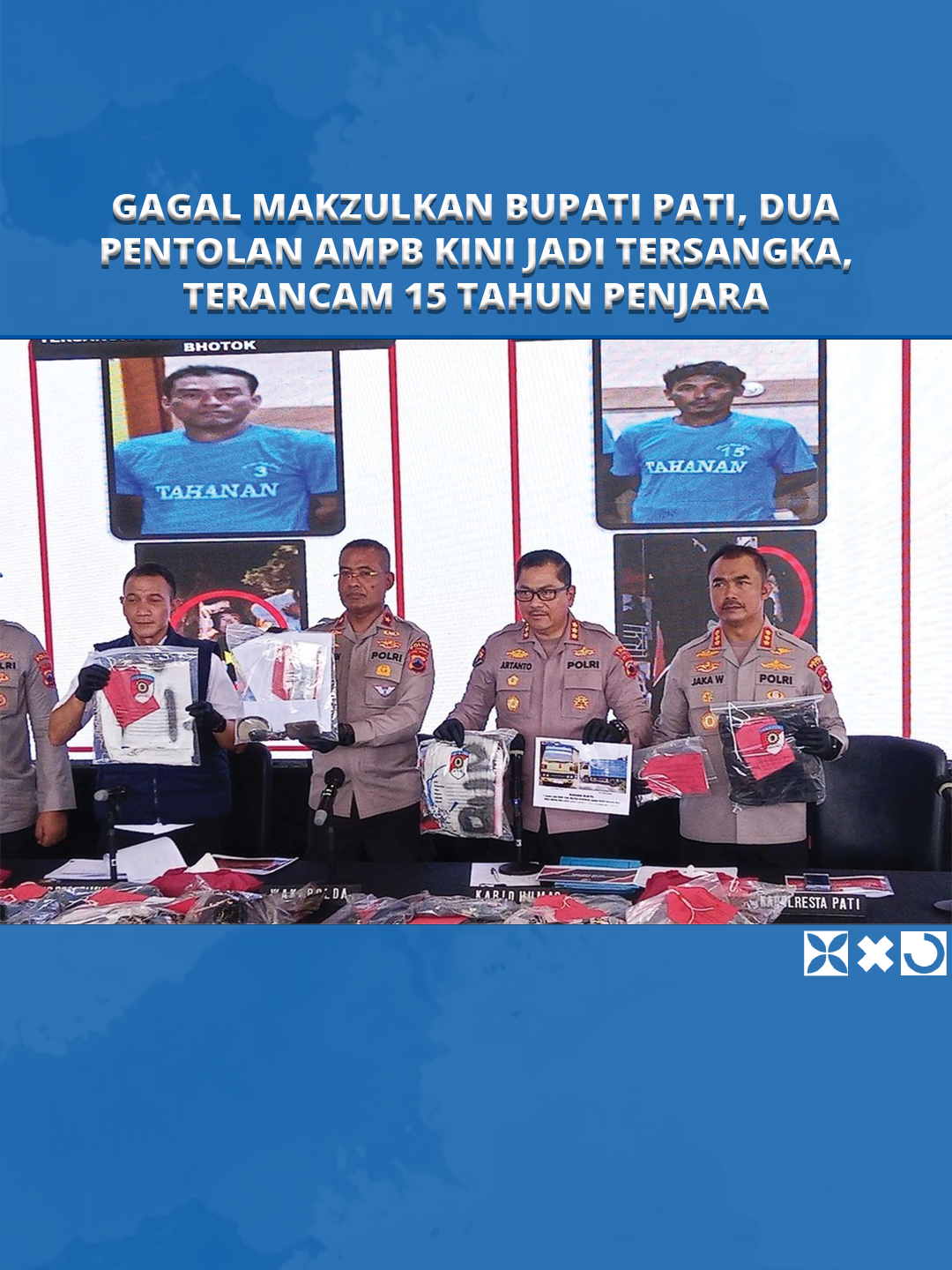 Polemik pemakzulan Bupati Pati Sudewo kini memasuki babak baru. Dua pentolan demo Pati kini ditangkap polisi karena terjerat kasus.  Setelah memimpin aksi demonstrasi di depan Gedung DPRD Pati yang menuntut pemakzulan Bupati Sudewo, dua tokoh Aliansi Masyarakat Pati Bersatu (AMPB), Supriyono alias Botok (47) dan Teguh Istiyanto (49), akhirnya diamankan pihak kepolisian pada Jumat malam (31/10/2025).  #pentolanampb #tersangka #pati #pemakzulkangagal #bupatipati #supriyono #teguhistiyanto #tribunnewssultra #fyp #viral