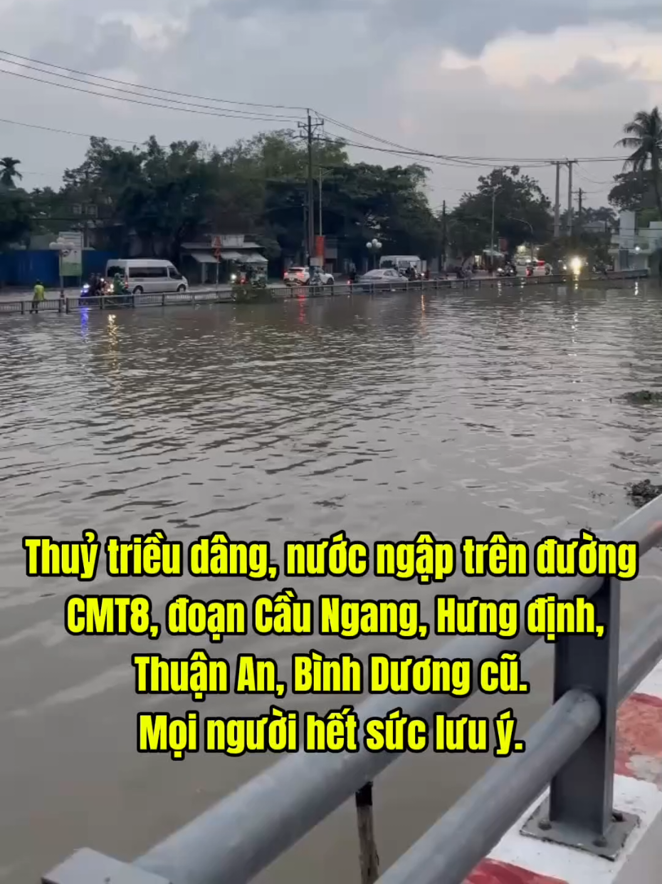 Thuỷ triều dâng, nước ngập trên đường CMT8, đoạn Cầu Ngang, Hưng định, Thuận An, Bình Dương cũ. Mọi người hết sức lưu ý.#tinbinhduong24gio #ngập #mưa #thuỷtriềulên 