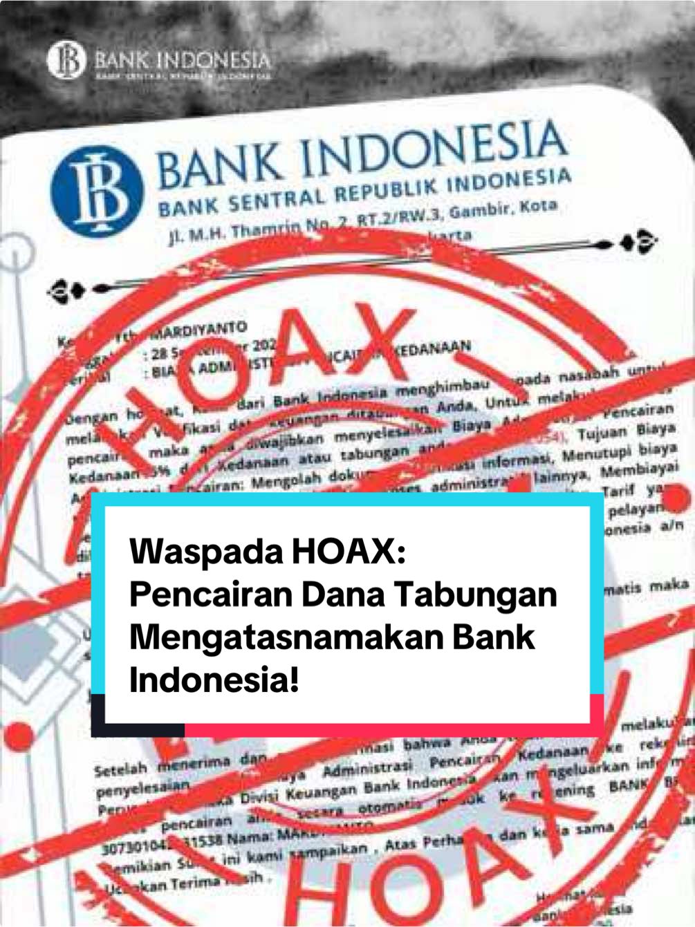 ⚠️ Hati-hati, modus penipuan meminta transfer uang untuk pencairan tabungan mengatasnamakan BI! 🚫 Itu HOAKS ya, Sobat!  Faktanya, BI tidak pernah melakukan kegiatan komersial. Untuk info resmi tentang kebenaran info seputar BI, hubungi #BICARA131 yang selalu siap #BeriMakna bagi informasi terpercaya Sobat.  #diSetiapMaknaIndonesia #HOAKS