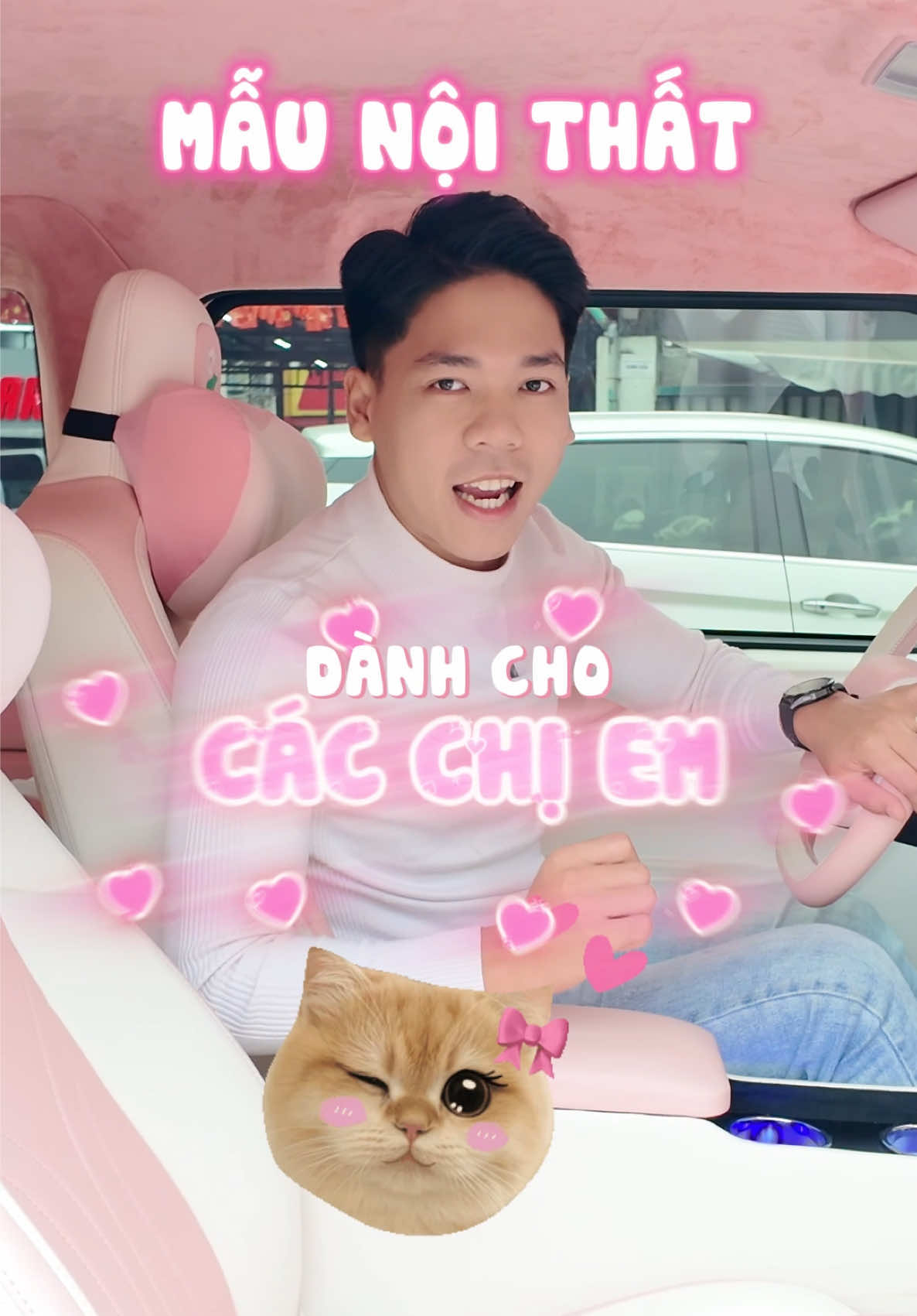 Đổi màu nội thất VF3 siêu xinh, siêu đáng yêu với tone hồng - trắng #dubaicare #vf3 