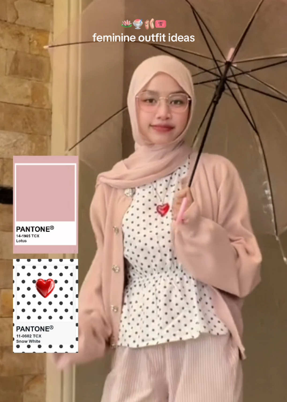 color combo pink with polkadot🌸🤍 #cardiganoutfit #pantonecolor #colorcombo #polkadotoutfit #cewekue 