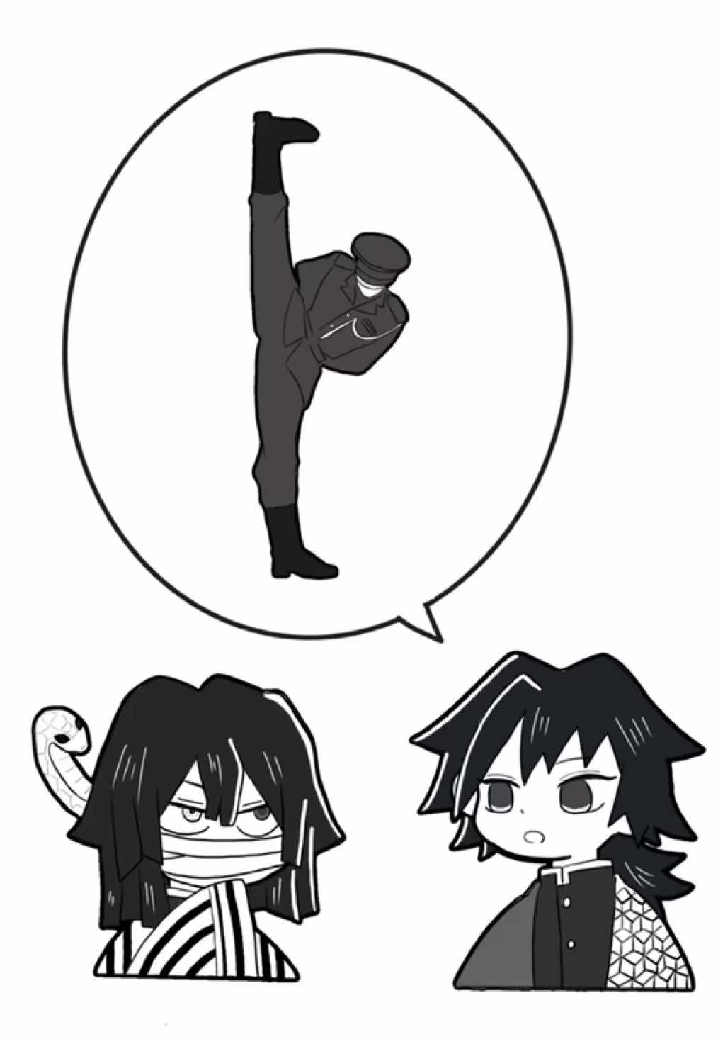 軍服×🐍 伊黒さん軍服似合いそう♡ 前回の続きのような、続きじゃないような 鏑丸は心の目で見てください🙇🏻‍♀️ 🌊「柔軟の仕方を教えてくれ」 #鬼滅の刃　#手書き　#illustration ファンアート