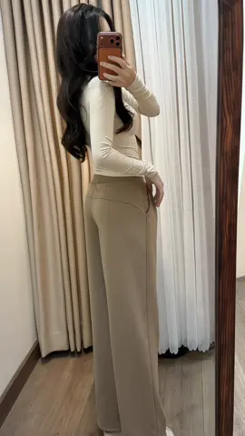 Quần nâu tây ống rộng cạp bản to