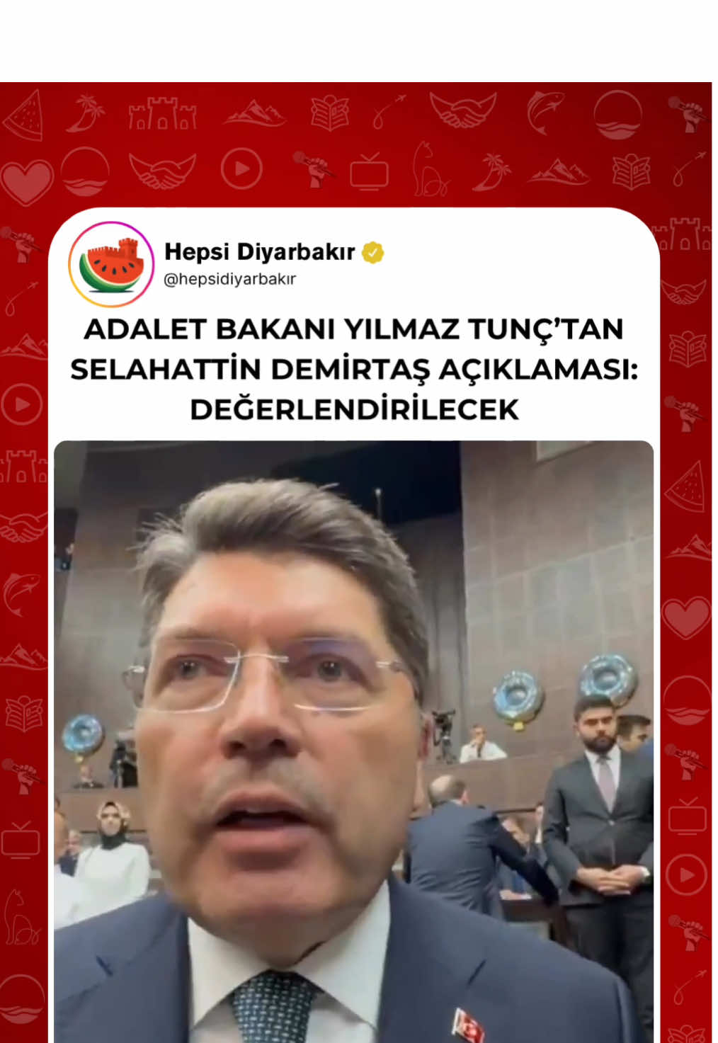 Adalet Bakanı Yılmaz Tunç, AİHM’in Selahattin Demirtaş kararıyla ilgili olarak, dosyanın Ankara Bölge Adliye Mahkemesi’ne gelmesi halinde değerlendirme yapılacağını söyledi. Tunç, “Mahkemenin değerlendirme sürecini hep birlikte beklemek gerekecek” dedi.